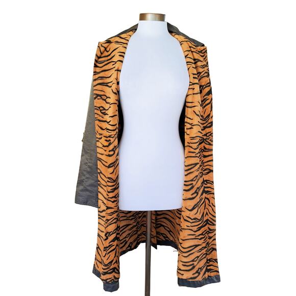 MOSCHINO Jeans Metallic Trench Coat Tiger Lining - Picture 7 of 14